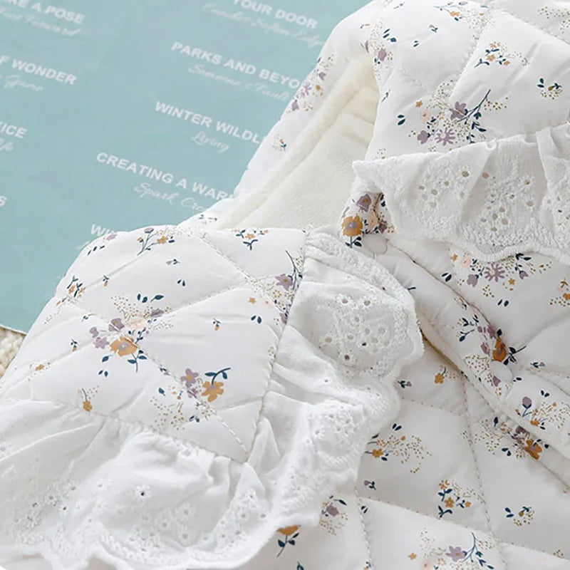Ensemble 2 pièces pour bébé : barboteuse fleurie mignonne, combinaison rembourrée en polaire à motif losanges avec chapeau, vêtements d'extérieur épais pour tout-petit (0-2 ans).