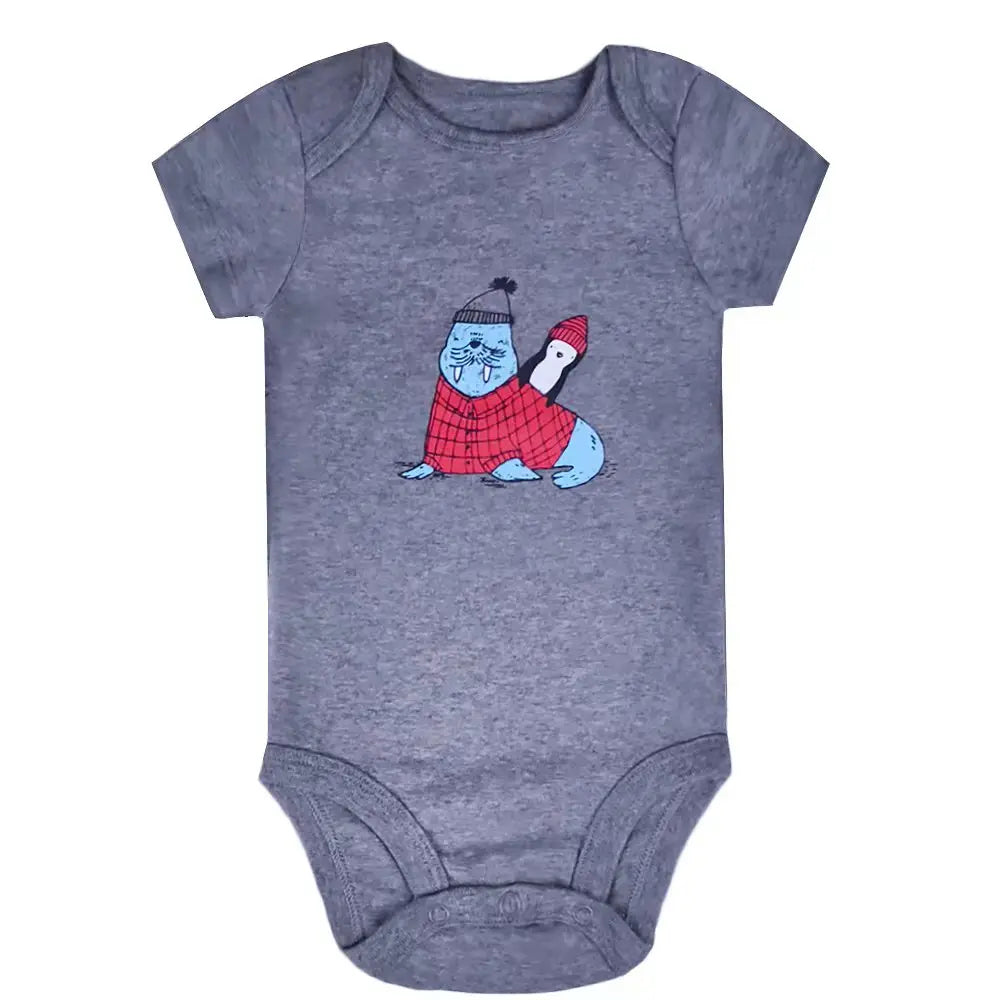 5-Pack Newborn Bodysuits – Soft 100% Cotton Cartoon Outfits (0–24M)