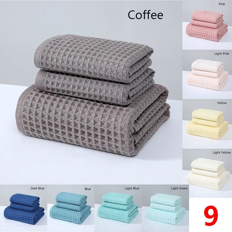 Ensemble de 2 ou 4 serviettes de bain en coton – Serviettes gaufrées douces et absorbantes pour la maison