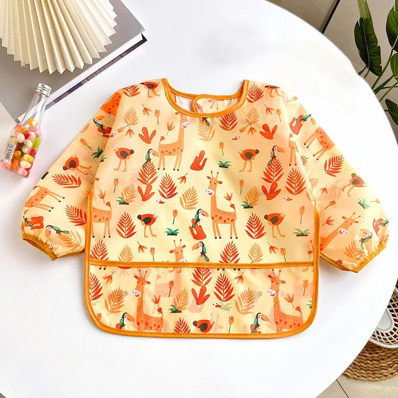 Cute Cartoon Waterproof Long-Sleeve Baby Feeding Bib (0–3Y)