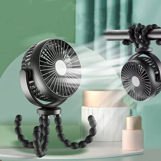 Mini Portable 3-Speed Stroller Fan – USB Clip-On with Flexible Tripod