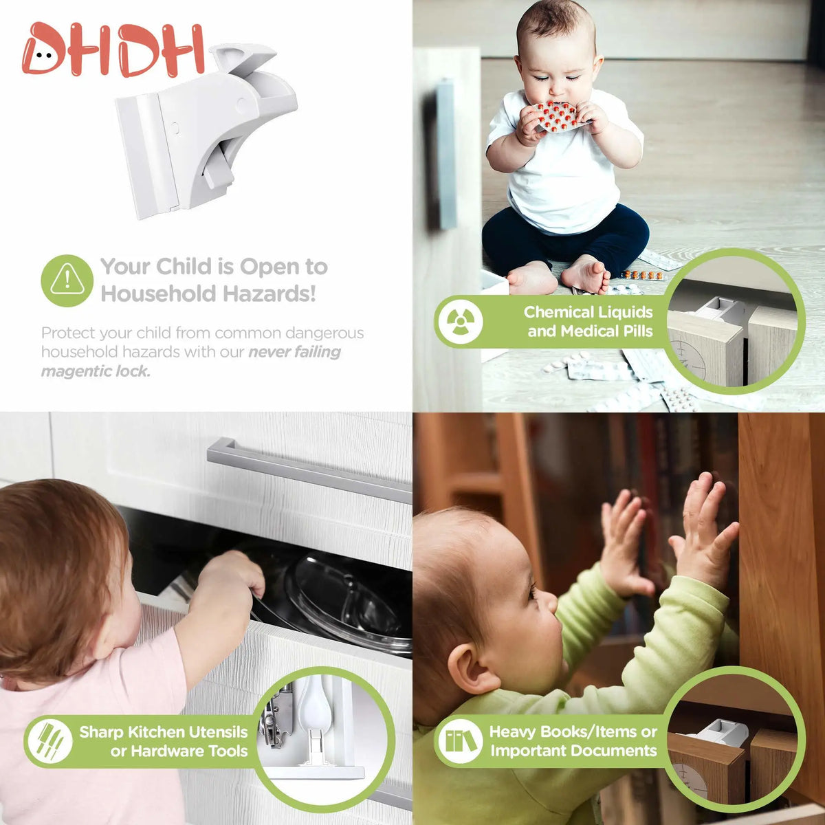 Verrous magnétiques de sécurité pour bébé, pour tiroirs et armoires, vis auto-adhésives