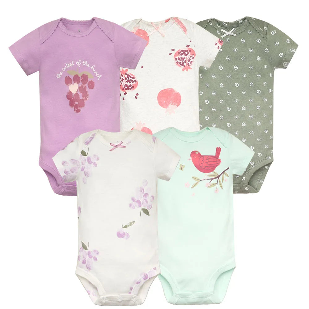 5-Pack Newborn Bodysuits – Soft 100% Cotton Cartoon Outfits (0–24M)