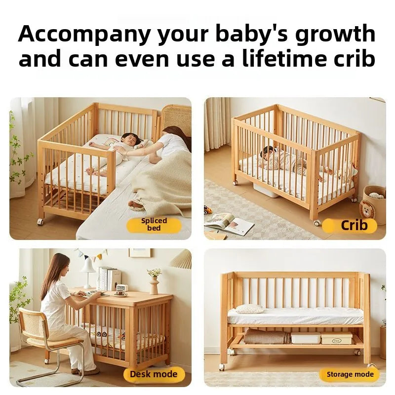 Lit bébé réglable en hêtre – Modèle convertible et sécurisé