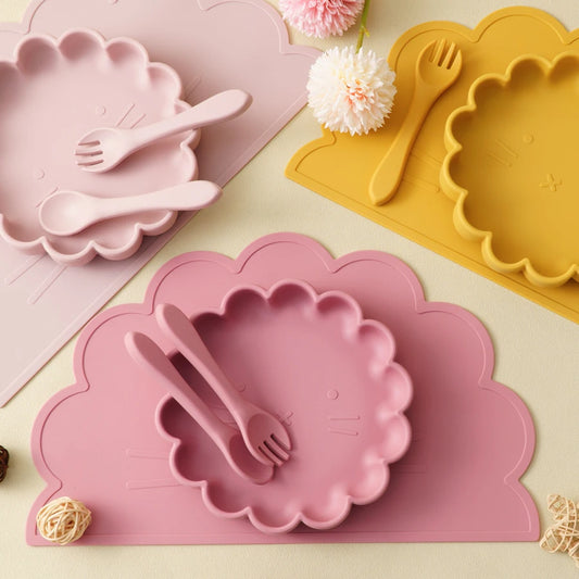 Silicone Baby Feeding Set – Spoon, Fork & Placemat for Weaning
