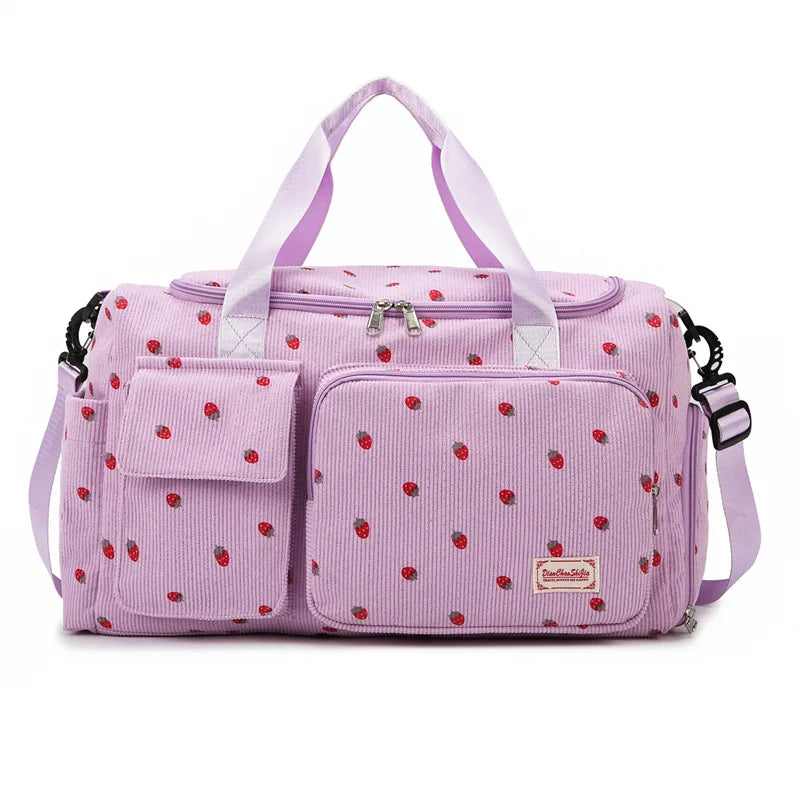 Cute Strawberry Corduroy Diaper Bag