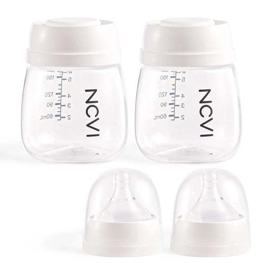 NCVI Breast Milk Bottles – 2-Pack, Anti-Colic, BPA-Free with Nipples & Caps