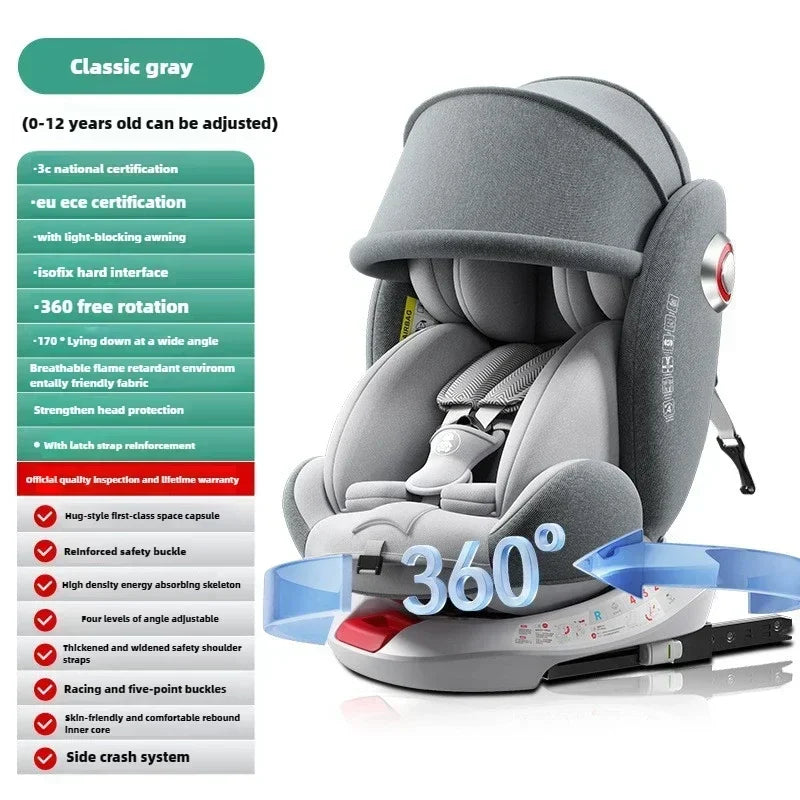 Universal Baby Car Seat | Safe ISOFIX, Rotates 360°, Age 0-12Y