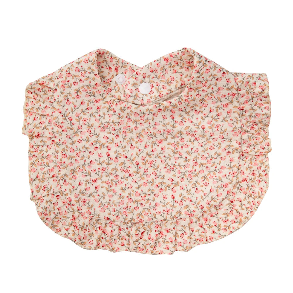 Bavoir bébé en coton à volants imprimé fleurs – Ajustable et doux