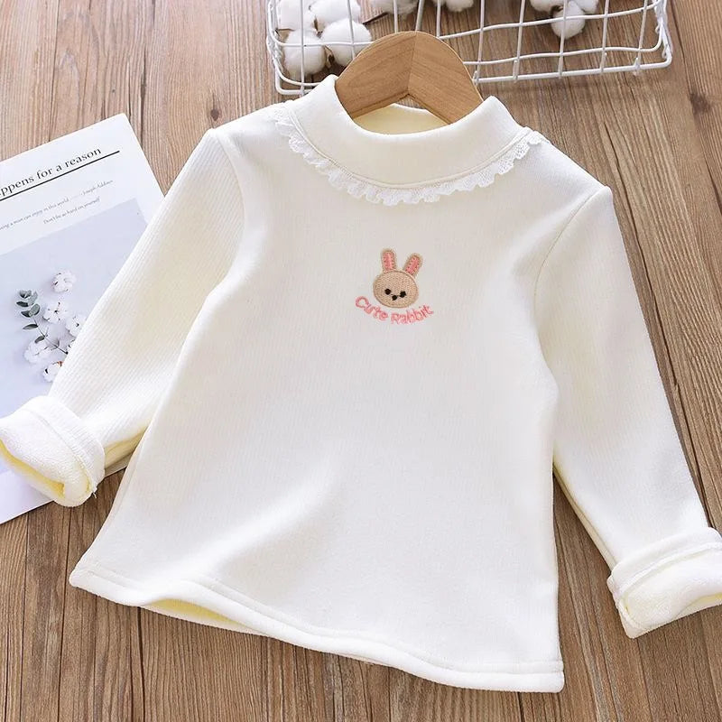 Velvet Kids T-Shirt with Rabbit Embroidery