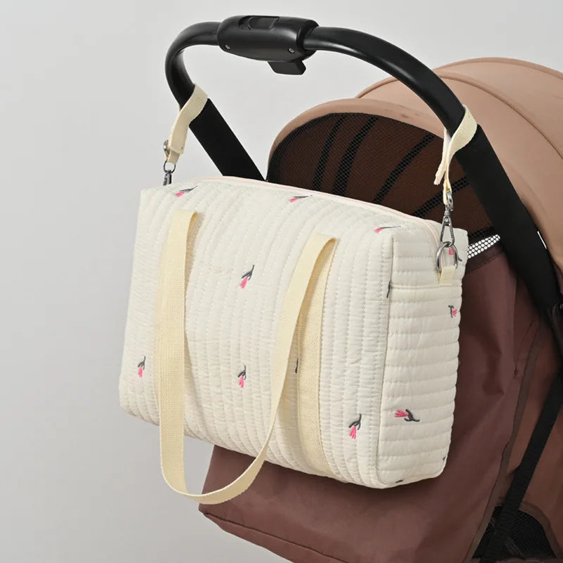 Sac à langer en coton – Sac cabas de maternité brodé à fleurs