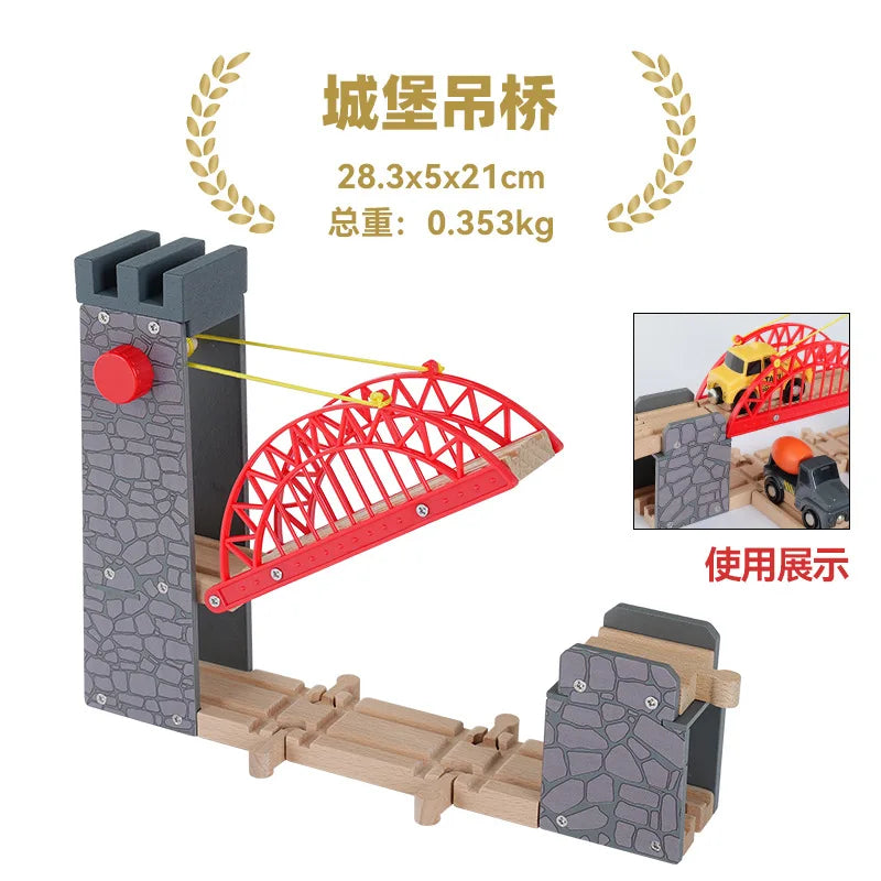 Wooden Train Track Set – Racing, Bridges & Tunnel Accessories Toy