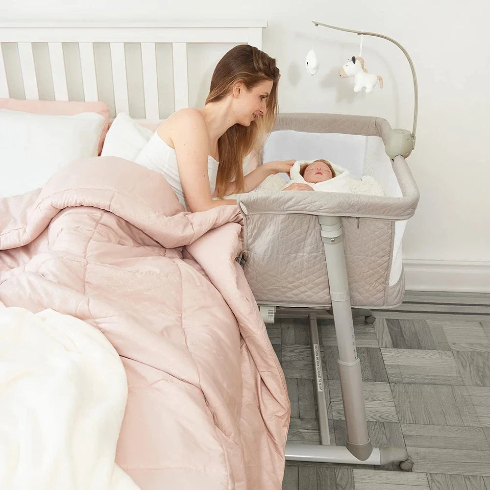 9-Height Adjustable Baby Crib – Bedside Co-Sleeper with Mattress