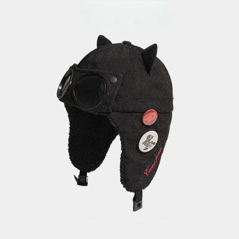 Bonnet d'aviateur enfant avec lunettes, chaud pour l'hiver