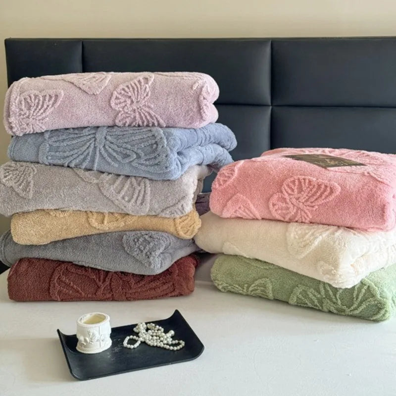 Multi-functional Fleece Baby Blanket Flannel Jacquard Butterfly Comfortable Soft Sofa Throw Blanket Warm Winter Bedding Items