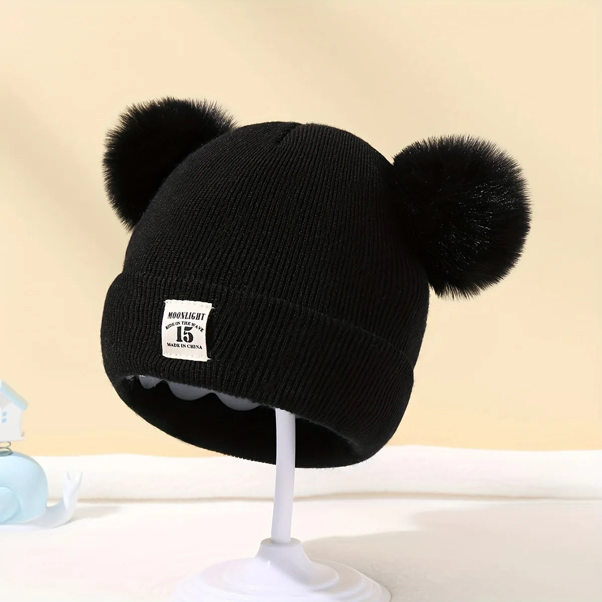 Ensemble d'hiver mignon pour bébé : bonnet et écharpe en laine avec oreilles d'ours.