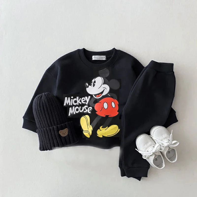 Mickey Print 2-Piece Set – Kids Cartoon Long Sleeve Top & Sweatpants