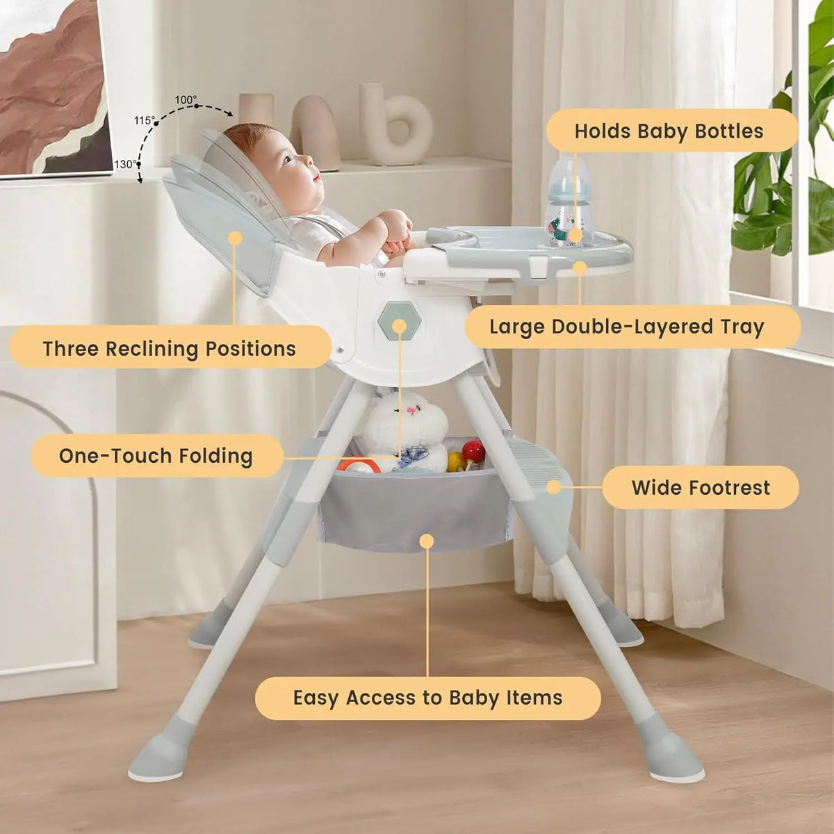 3-in-1 Portable Baby Highchair – Adjustable Feeding Seat with Removable Tray