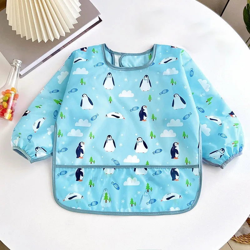Cute Cartoon Waterproof Long-Sleeve Baby Feeding Bib (0–3Y)