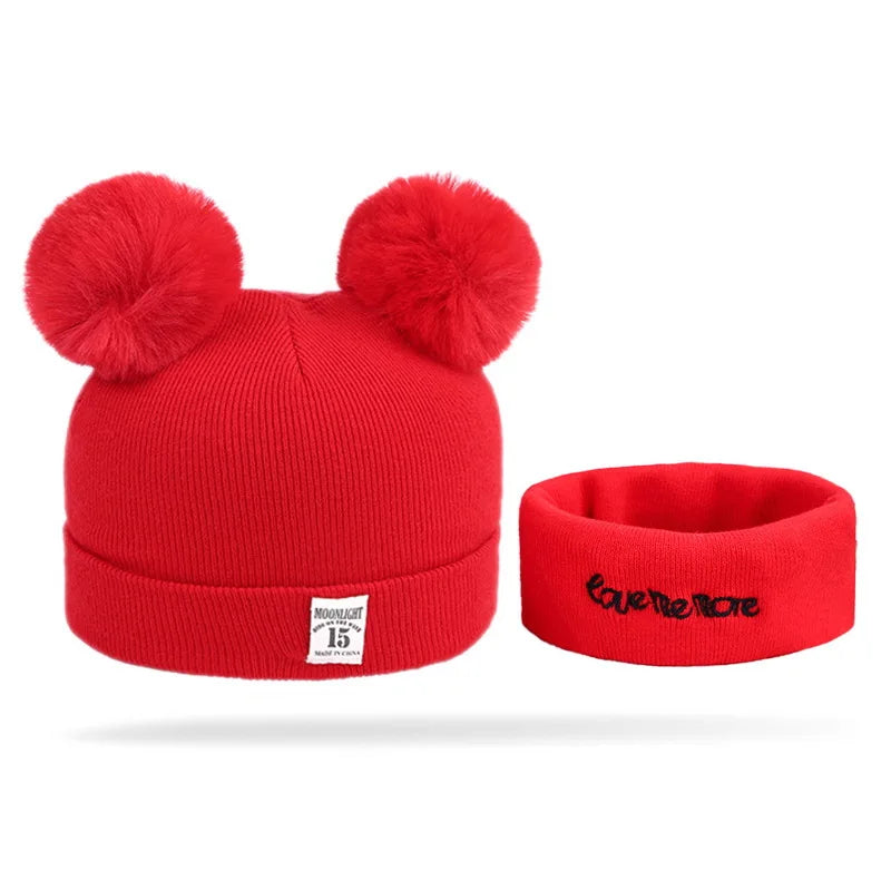 Ensemble d'hiver mignon pour bébé : bonnet et écharpe en laine avec oreilles d'ours.