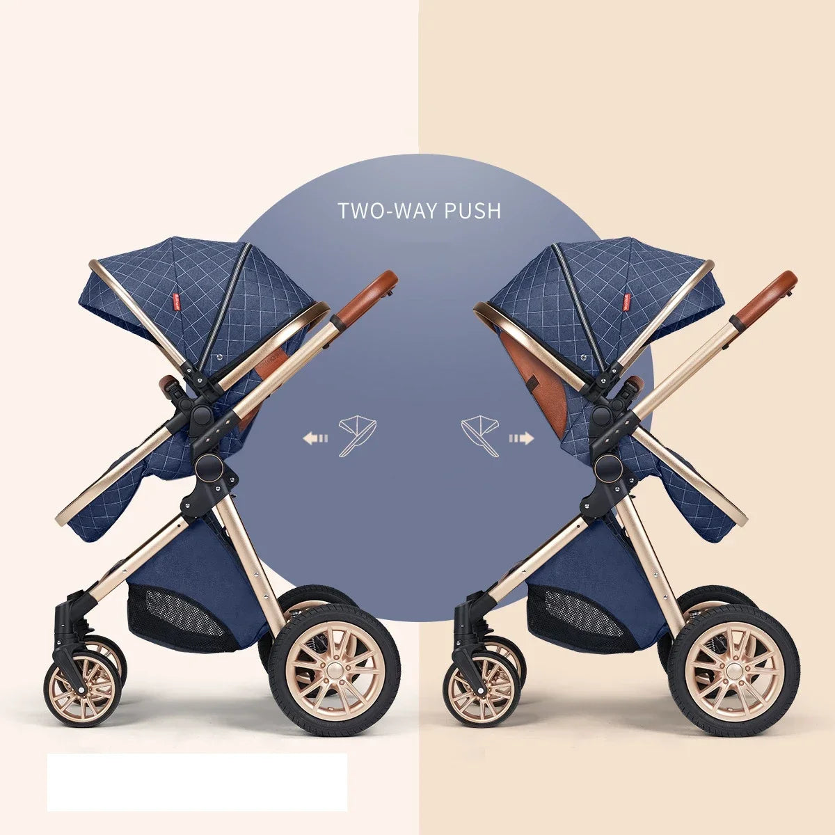 Poussette bébé 3 en 1 de luxe à grand débattement – ​​Position assise et allongée