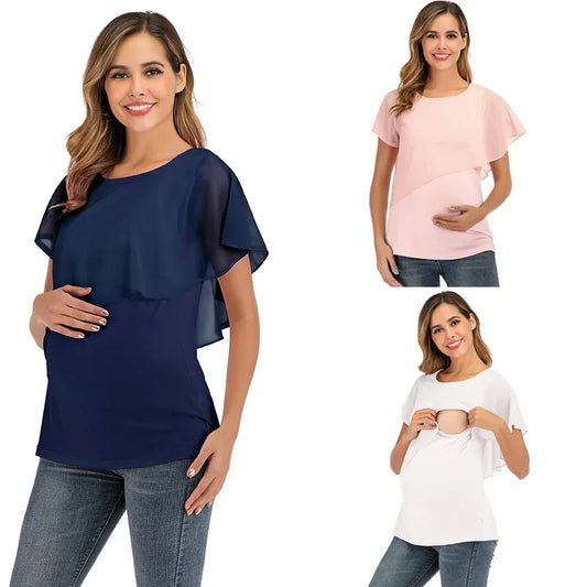New Summer Nursing T-Shirt – Sleeveless Double-Layer Maternity Top