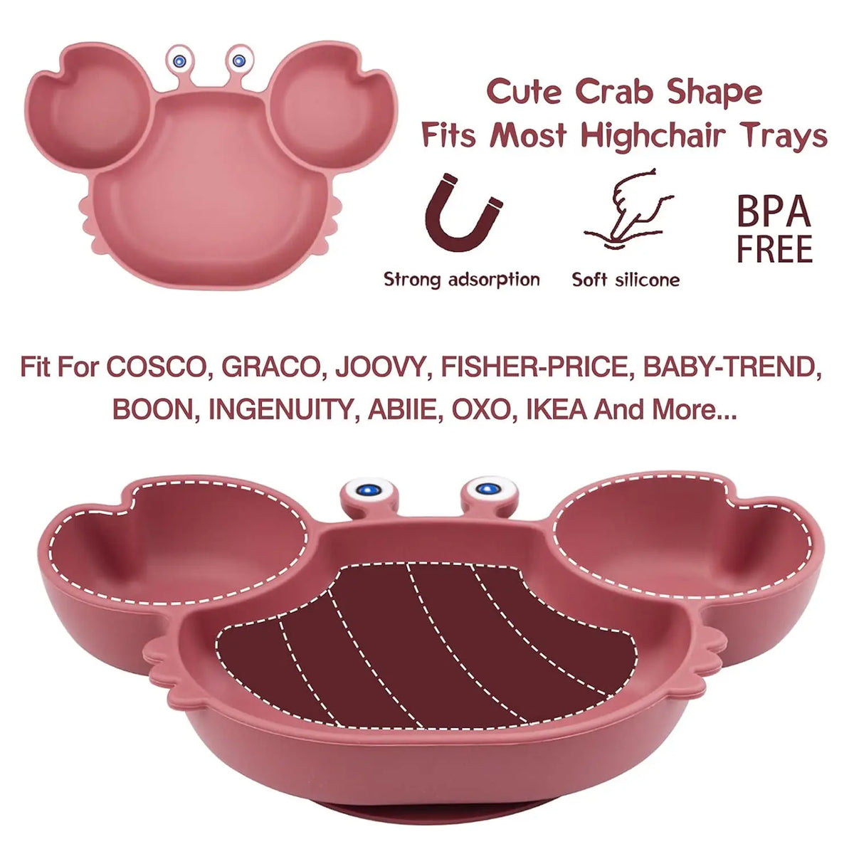 Toddler Suction Plate – BPA-Free Cartoon Crab Feeding Tray