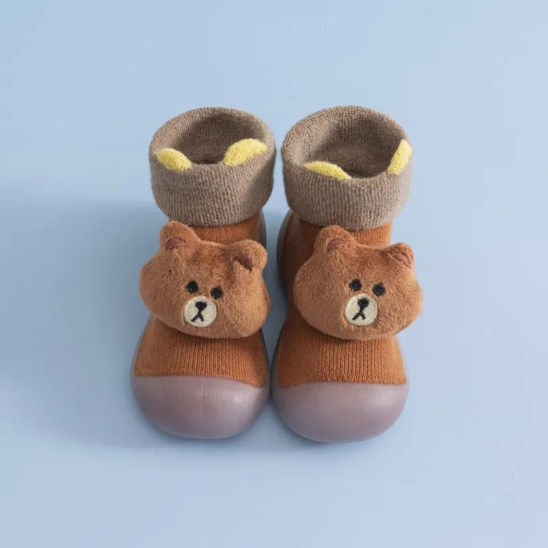Chaussettes et chaussures d'intérieur pour bébés et tout-petits, motif oreilles de poupée en éponge, à semelle souple.