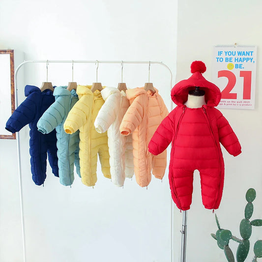 OLEKID Autumn Winter Newborn Baby Romper Hooded Plus Velvet Toddler Boy Jumpsuit New born Snowsuit Infant Baby Girl Overalls