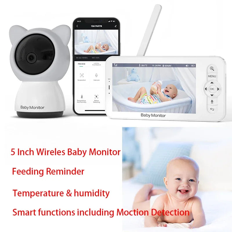 BABY5 Wireless Baby Monitor 720P HD PTZ Audio Video
