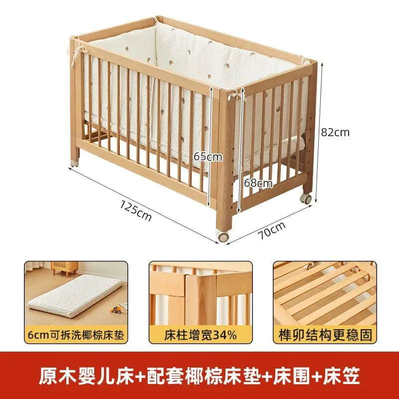 Lit bébé réglable en hêtre – Modèle convertible et sécurisé