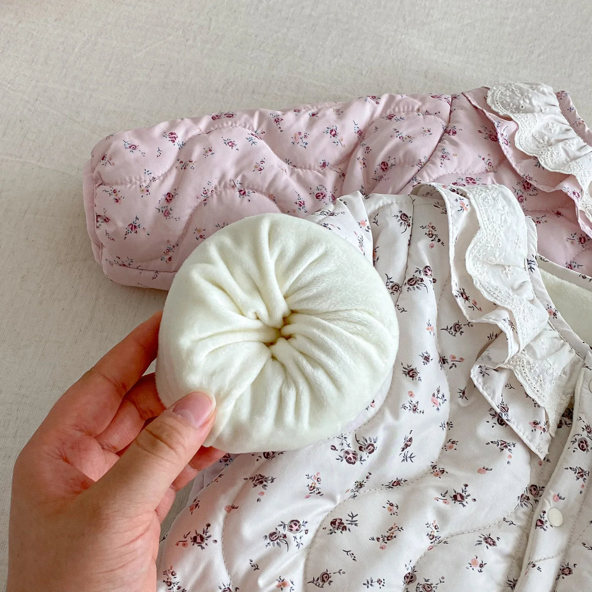 Newborn Girls’ Padded Romper with Ruffled Collar