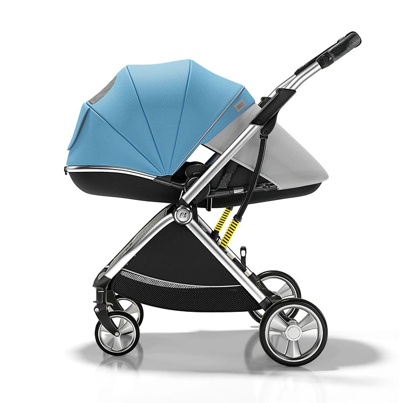 Luxury High-View Baby Stroller – Egg-Shaped Seat, One-Hand Recline, Compact Pram