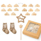 Newborn Bath Gift Set – Cotton Blanket, Milestone Cards & Rattle