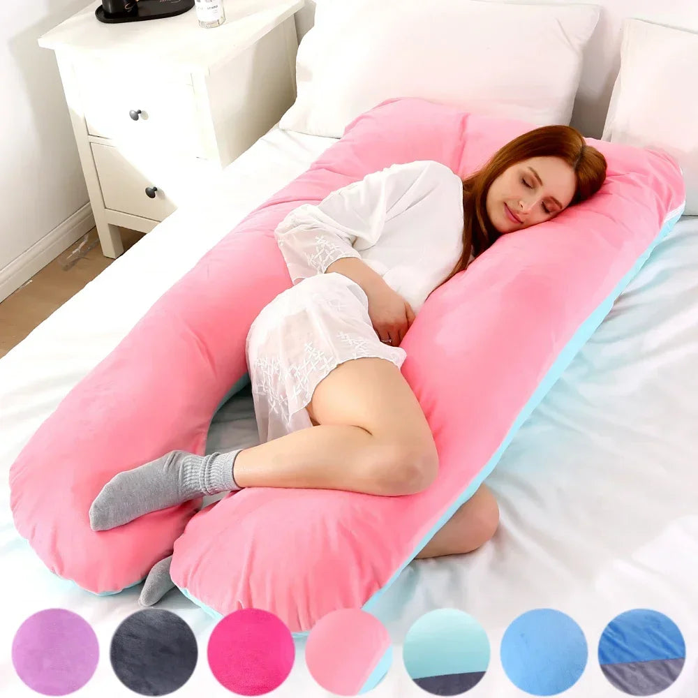 Coussin de grossesse en polaire douce en forme de U – Soutien latéral et lombaire multifonctionnel