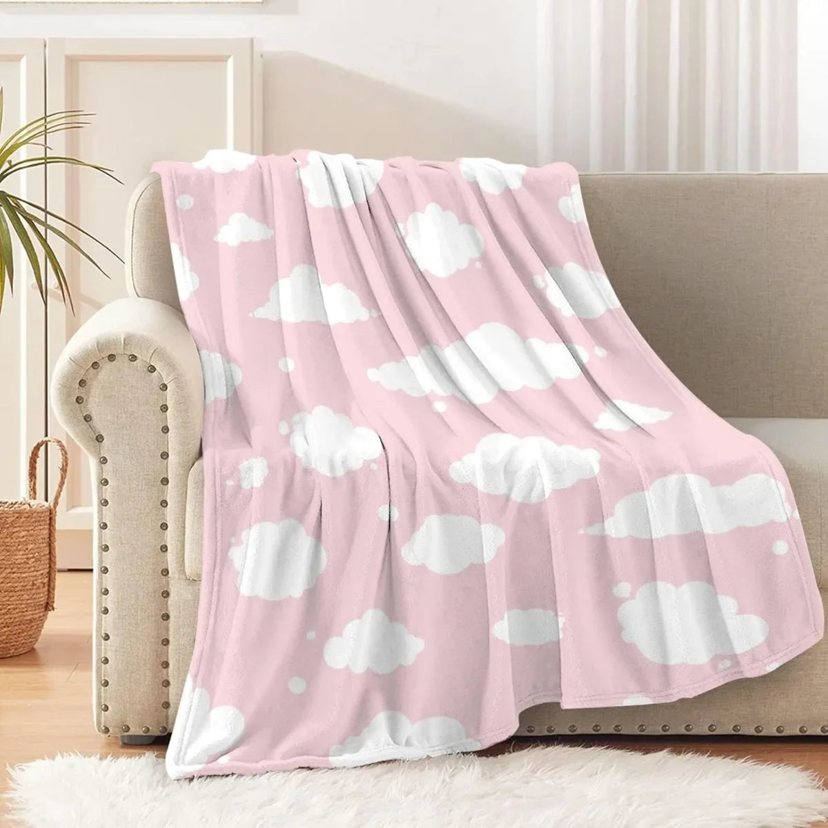 Cloud Throw Blanket, Blue and White Gift for Girl and Boy, Lightweight Super Soft Suitable for Sofa, Chairs, Bed for Kid
