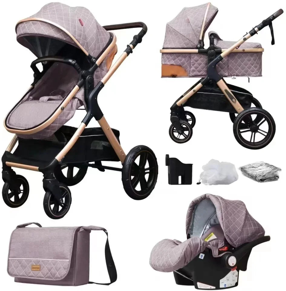 Poussette bébé 3 en 1 avec siège auto – Poussette pliable position assise et allongée