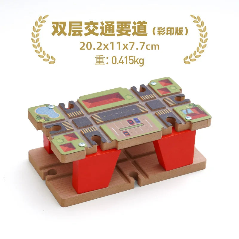 Wooden Train Track Set – Racing, Bridges & Tunnel Accessories Toy