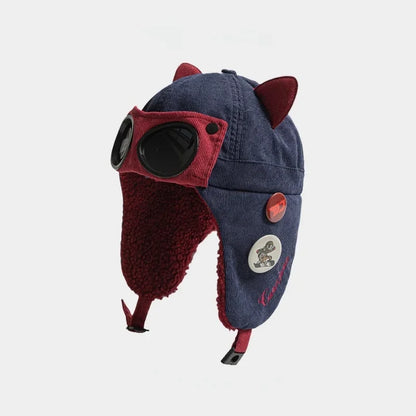 Bonnet d'aviateur enfant avec lunettes, chaud pour l'hiver