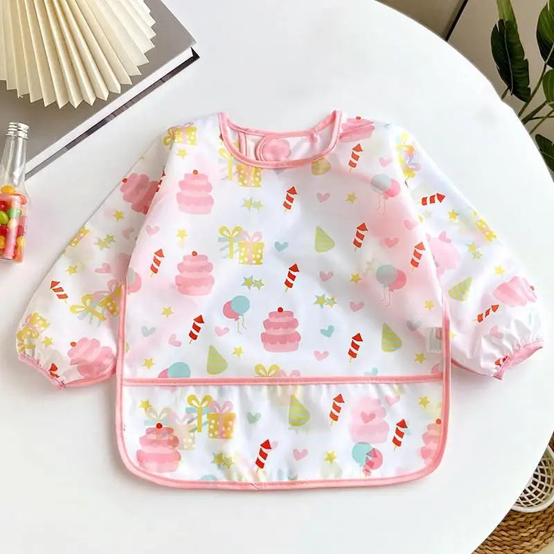 Cute Cartoon Waterproof Long-Sleeve Baby Feeding Bib (0–3Y)