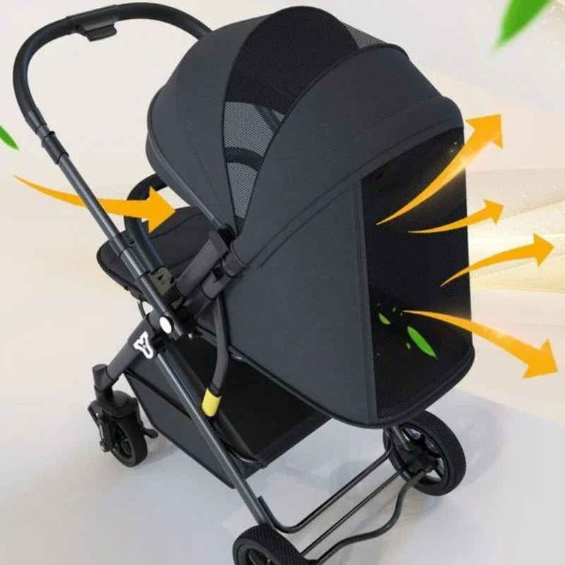 Ultra-Light Four-Wheel Baby Stroller – Sit & Lie Down, Foldable High-View