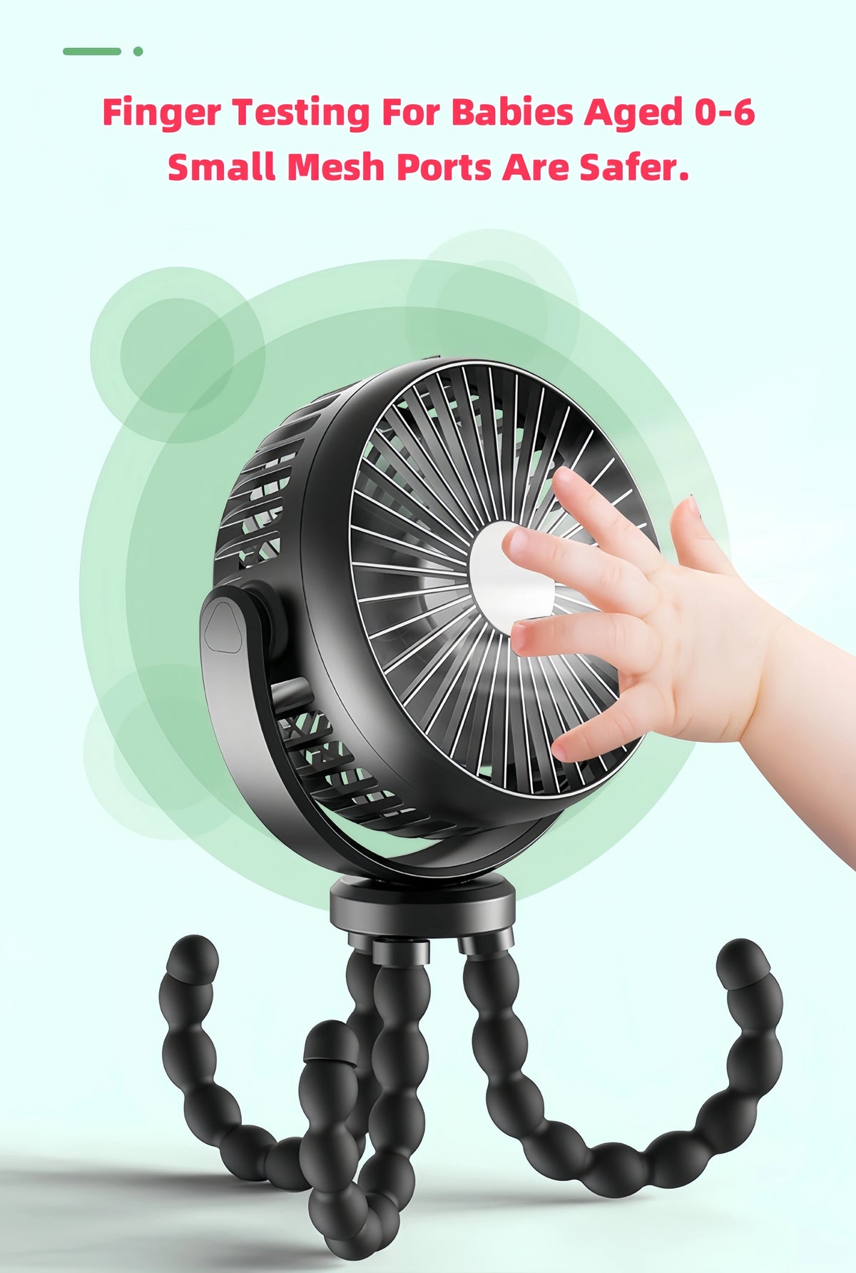 Mini Portable 3-Speed Stroller Fan – 360° Rotatable & Rechargeable 5000mAh
