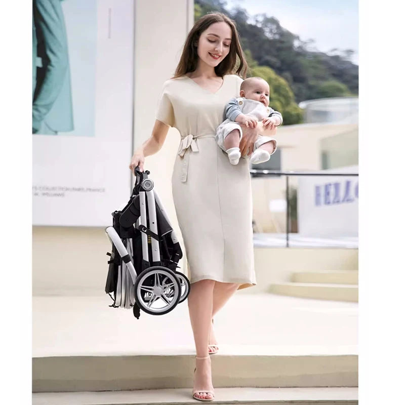Poussette bébé 3 en 1 de luxe – Position assise et allongée, poussette de voyage portable