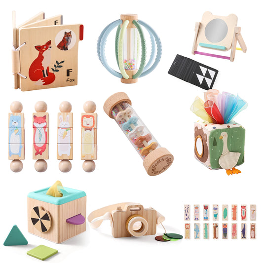 Early Educational Wooden Baby Toy Cartoon Block Rattle Set