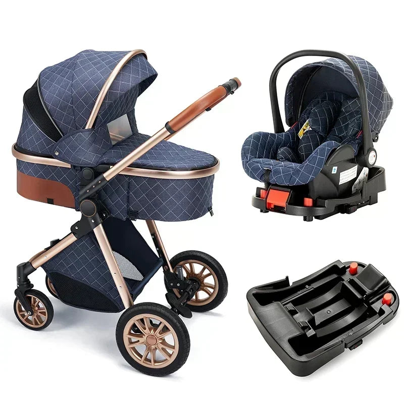 Poussette 3 en 1 à profil haut avec siège auto et fixation ISOFIX