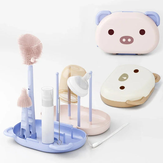 Travel Baby Bottle Cleaning Kit | Brushes, Nipple & Straw Cleaner with Organizer