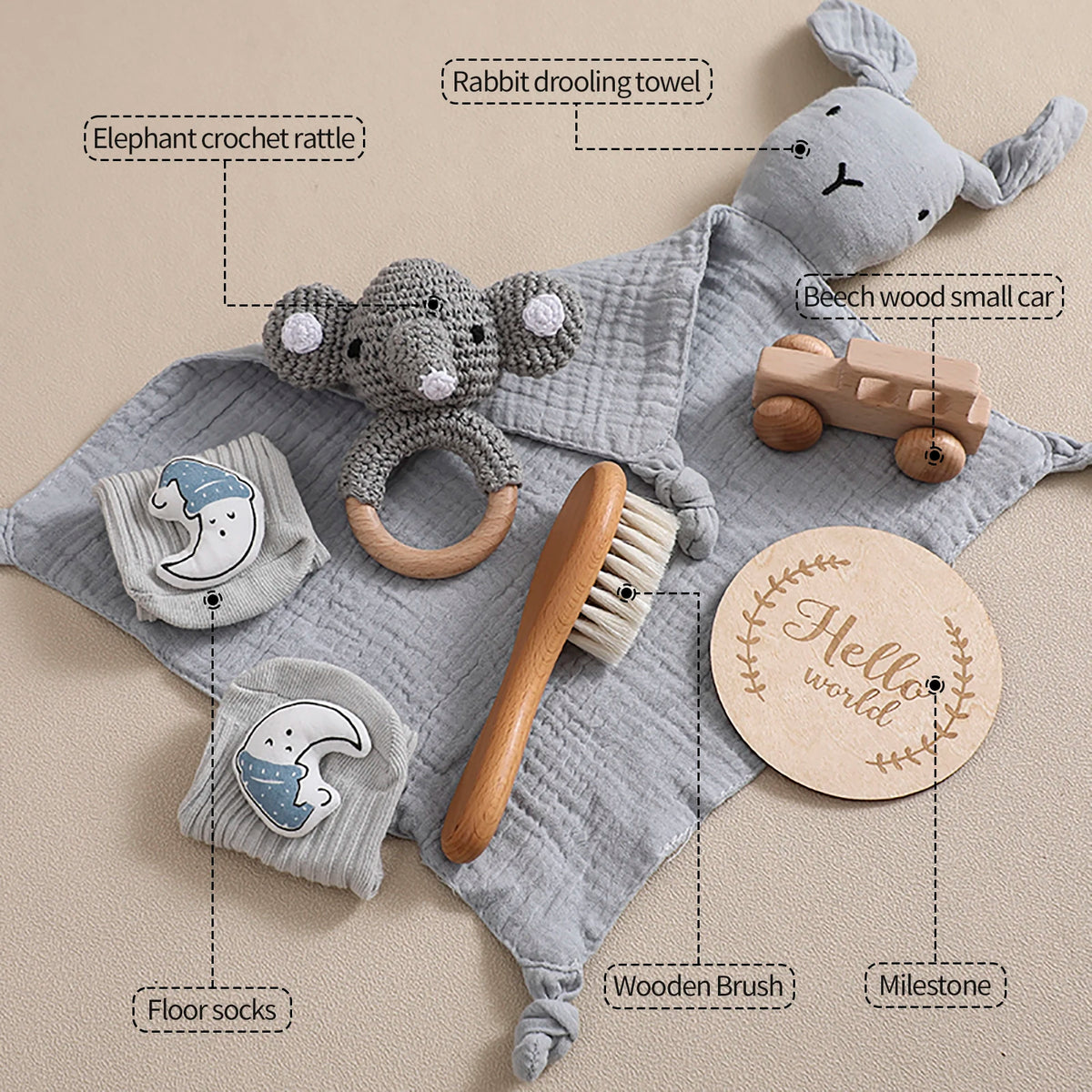 7-Piece Newborn Baby Gift Set – Double-Sided Blanket, Rattle & Bath Essentials