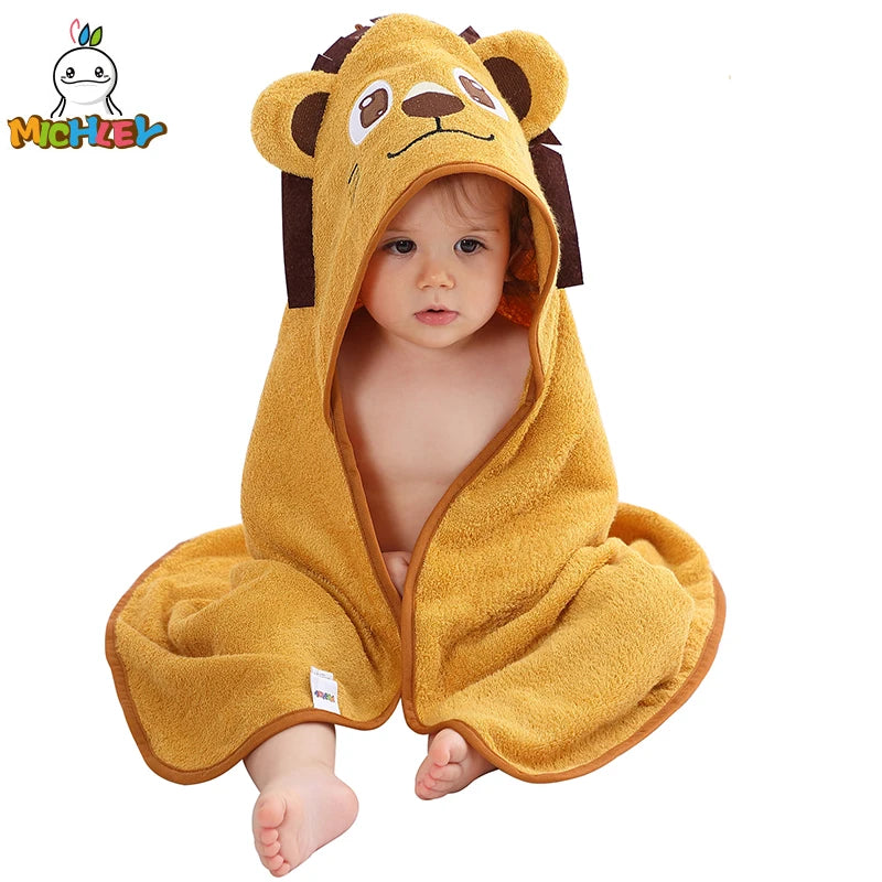 Serviette de bain à capuche Lion mignon – Peignoir de bain doux en bambou pour enfants