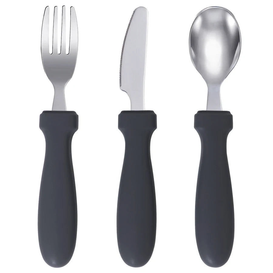 Ensemble d'alimentation pour bébé – Assiette, cuillère et fourchette en silicone