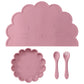 Ensemble d'alimentation pour bébé en silicone – Cuillère, fourchette et set de table pour le sevrage